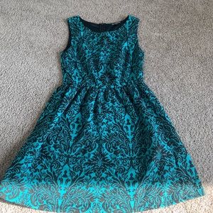 NWOT teal and black floral dress